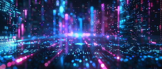 Obraz premium Digital 3D background with modern abstract elements, illustrating big data, analytics, and smart technology