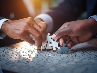 Business puzzle, Colorful 3D Business Puzzle, Business people joining puzzle together, teamwork and unity in business concept
