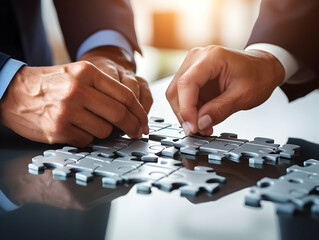 Business puzzle, Colorful 3D Business Puzzle, Business people joining puzzle together, teamwork and unity in business concept