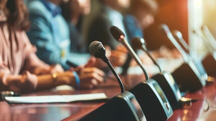 Detailed view of a tech conference panel discussion, close-up on panelists, engaging debate, audience perspective. 