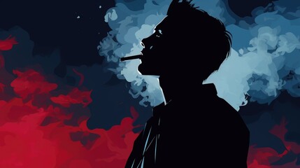 A dark outline of a person smoking a cigarette, with no background or distracting elements