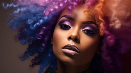 Fototapeta premium Close-up portrait of a woman with vibrant and brightly colored hair, ideal for use in lifestyle or beauty contexts
