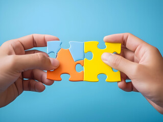 Business puzzle, Colorful 3D Business Puzzle, Business people joining puzzle together, teamwork and unity in business concept