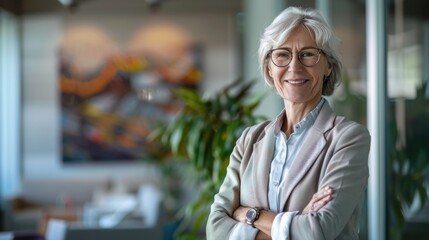 Obraz premium A woman wearing glasses stands in front of a window, looking outside