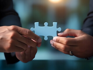 Business puzzle, Colorful 3D Business Puzzle, Business people joining puzzle together, teamwork and unity in business concept