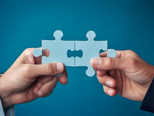 Business puzzle, Colorful 3D Business Puzzle, Business people joining puzzle together, teamwork and unity in business concept