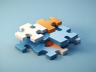 Obraz premium Business puzzle, Colorful 3D Business Puzzle, Business people joining puzzle together, teamwork and unity in business concept