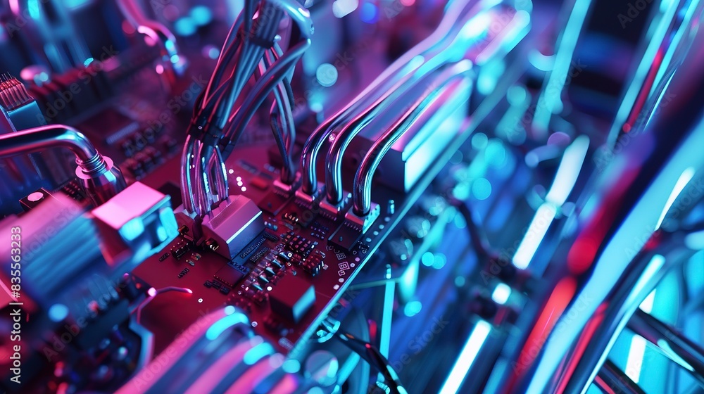 Poster close-up of a quantum computer's cooling system, futuristic machinery, advanced computing power visi