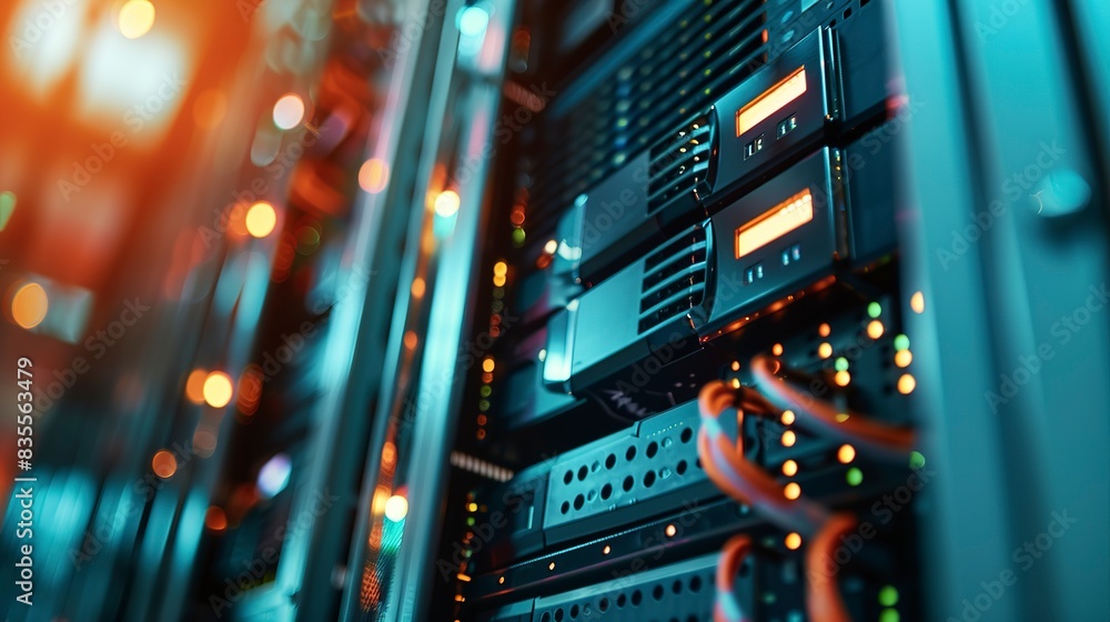 Aufkleber detailed view of a server upgrade in a data center, close-up on new hardware being installed, tech e