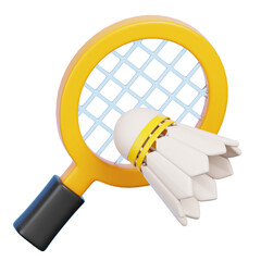 Badminton Racket and Shuttlecock isolated Sports game goods and equipment icon 3d Rendering