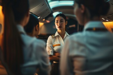 Flight Crew Briefing Inside Airplane Cabin