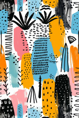 Vibrant and Energetic Hand-Painted Abstract Illustration with Bold Colors and Playful Shapes