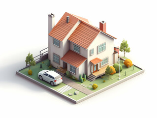 A model of 3d real estate house building, Conceptual flat and building on urban area, real estate housing concept