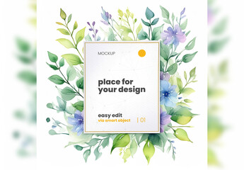 Illustrated Poster Frame Mockup with Plants Behind Generative Ai