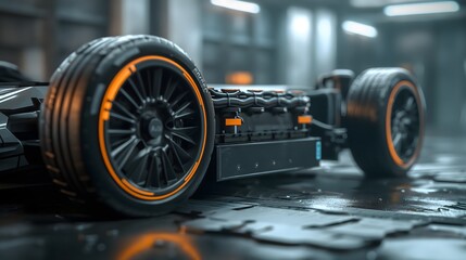 Obraz premium 6. Highlight the durability and reliability of your EV's battery through a close-up shot, showcasing its robust construction and long-lasting performance.