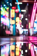 An abstract background of blurred, vibrant neon lights in various colors, creating a dynamic and energetic visual, reminiscent of city nightlife or digital art.