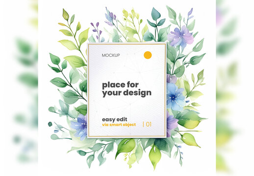 Illustrated Poster Frame Mockup with Plants Behind Generative Ai