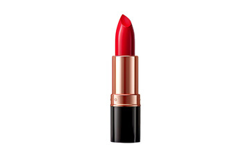 Obraz premium A vibrant red lipstick in a sleek black and gold case, isolated on a transparent background, perfect for beauty and fashion themes.