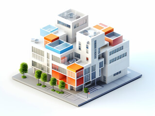 Obraz premium A model of 3d real estate house building, Conceptual flat and building on urban area, real estate housing concept