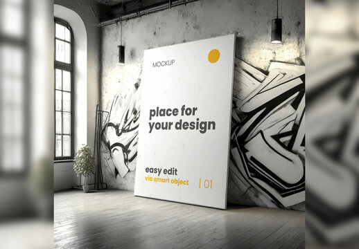 Indoor Poster Frame Mockup with Graffiti Background Artistic Generative Ai