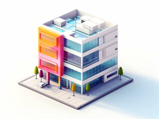A model of 3d real estate house building, Conceptual flat and building on urban area, real estate housing concept