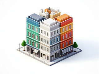 A model of 3d real estate house building, Conceptual flat and building on urban area, real estate housing concept