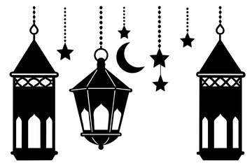 lamaic Eid lanterns silhouette vector illustration