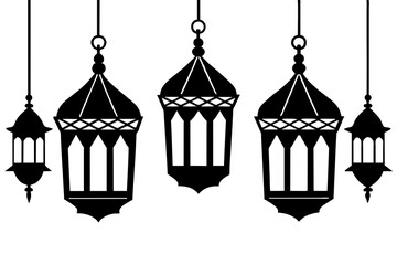 lamaic Eid lanterns silhouette vector illustration