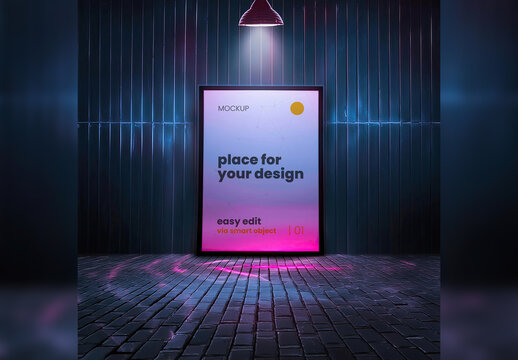 Light Night Style Poster Frame Mockup Generative Ai