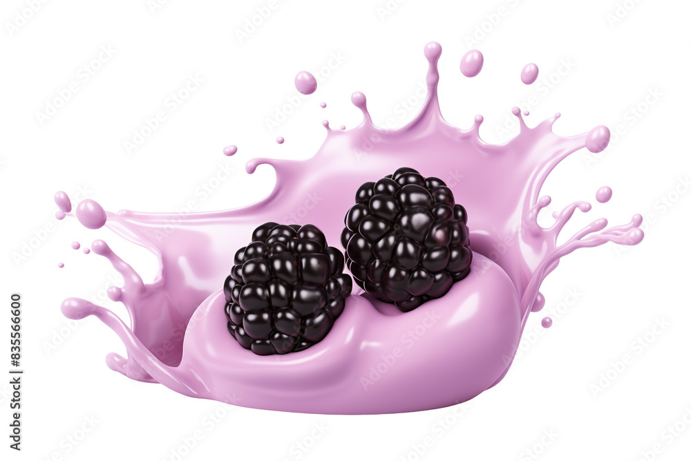 Poster Blackberries in yogurt splash