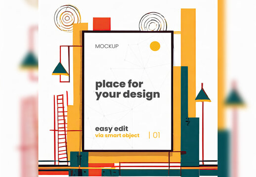 Maximalism Style Illustrated Poster Frame Mockup Generative Ai