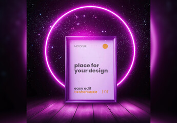 Neon Circle Lights Futuristic Design Poster Image Mockup 03 Generative Ai