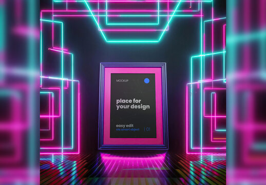 Neon Lights Futuristic Design Poster Image Mockup 02 Generative Ai