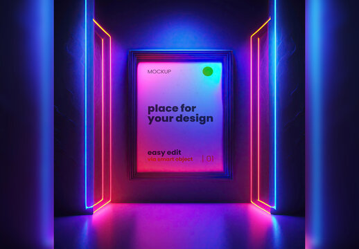 Neon Lights Futuristic Design Poster Image Mockup 05 Generative Ai
