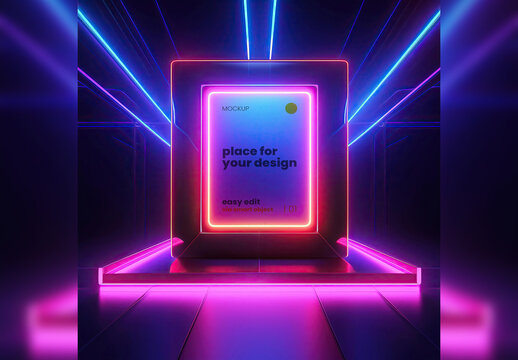 Neon Lights Futuristic Design Poster Image Mockup Generative Ai