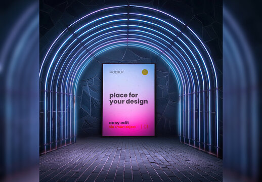 Neon Lights Futuristic Design Poster Image Mockup 06 Generative Ai