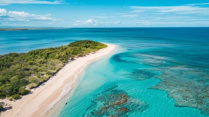 Obraz premium Aerial view of an Australian seascape with an island. The beauty of tourist attractions during the summer