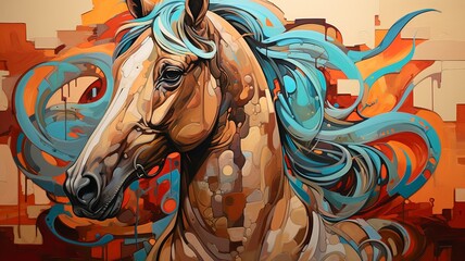 stylized oil painting of a horse , generative ai