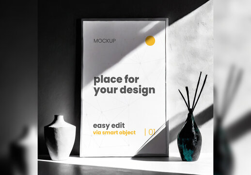 Noir Dramatic Light Artistic Poster Frame Mockup 04 Generative Ai
