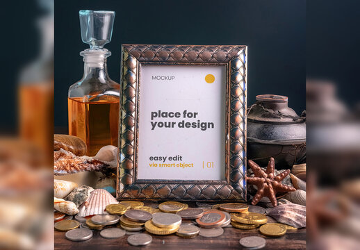 Ornament Frame Mockup with Candles Treasure 02 Generative Ai