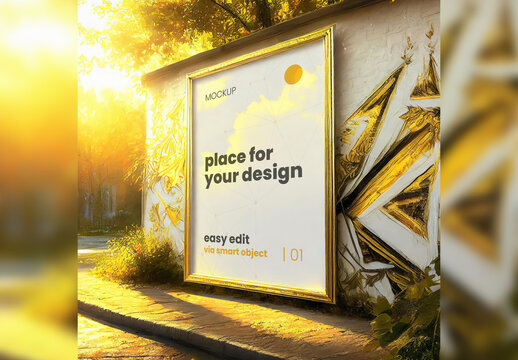 Outdoor Poster Frame Mockup with Graffiti Background Artistic Generative Ai