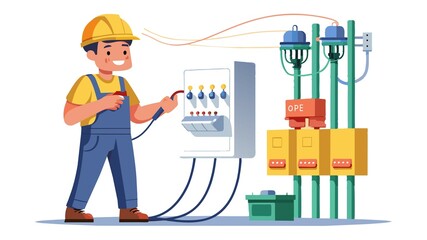 Safety first! This image portrays a professional electrician servicing a switchboard, emphasizing the importance of qualified electrical repairs.