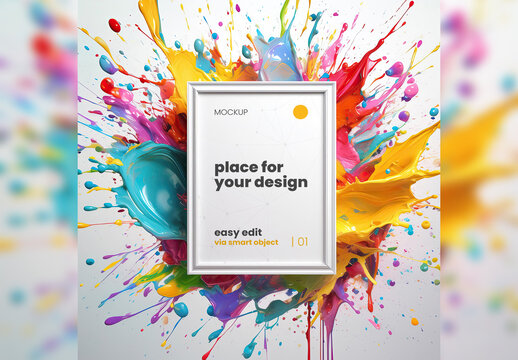 Paint Splash Poster Frame Mockup Illustrated Colorful Generative Ai