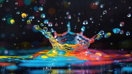 A colorful splash of paint creates an explosion effect on the surface of water.