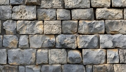 Fototapeta premium Ancient Stone Wall of 18th Century Castle: Weathered and Cracked Bricks, Historic Fortress Close-Up Texture, Different Shapes And Sizes, Hand Crafted Stones, Stone, Timeless Limestone Wall