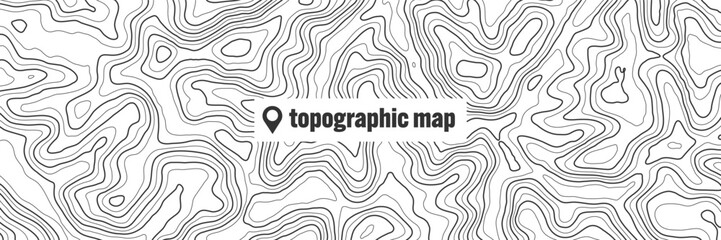 Topographic map with contour lines. Geographic terrain grid, relief height elevation. Ground path pattern. Travel and navigation, cartography design element. Vector illustration