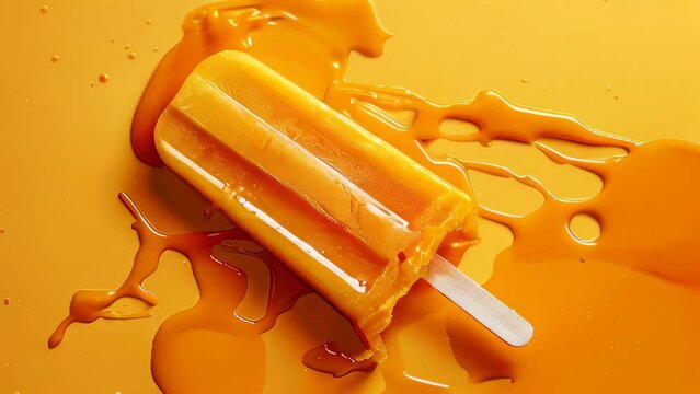 Melting orange popsicle on vibrant yellow background