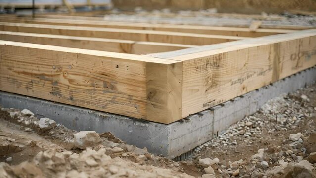 The foundation for a prefabricated house being laid out and prepared for assembly.
