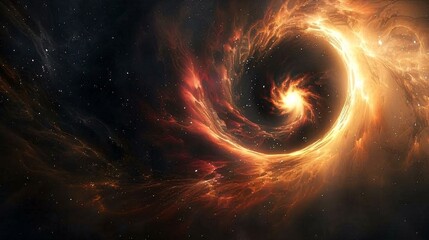 Fototapeta premium An artistic rendering of a black hole with molecular and atomic structures being warped by its gravitational force.