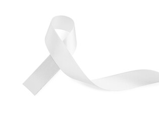 Awareness ribbon isolated on white, top view